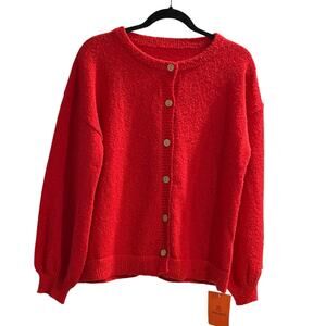 Tankaneo Red Textured Button Front Cardigan Sweater Women’s Large NWT Cozy Knit